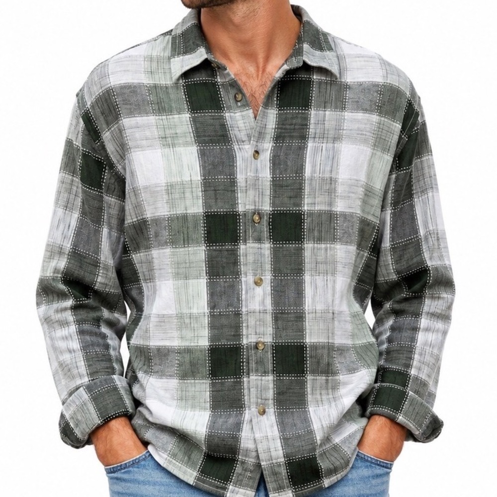 🔴 5 for $25! Vintage 90's Bill Blass Button Down Shirt Embroidered Green Check